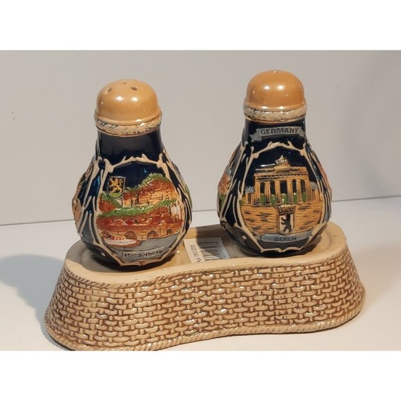 Deutschland Salt Pepper cruet set Shakers with tray Porcelain Germany Castles - Picture 6 of 10